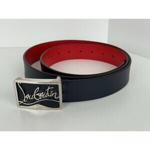Christian Louboutin Logo Buckle Black/Red Leather Men's Belt Size 110/44